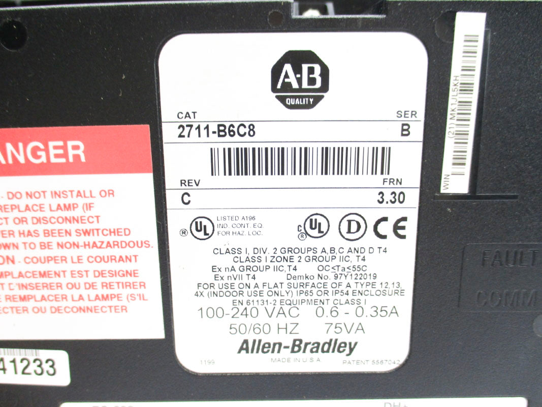 ALLEN BRADLEY 2711-B6C8 SER. B F/W 3.30 NSNP