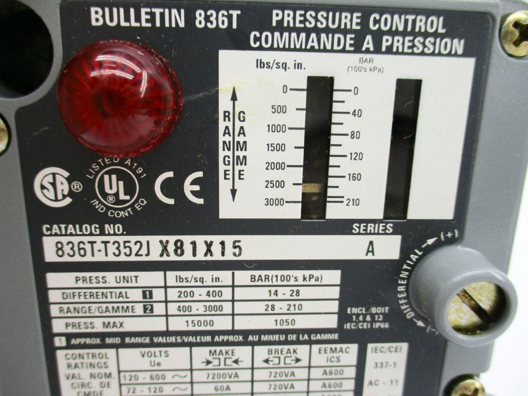 ALLEN BRADLEY 836T-T352JX81X15 SER. A 400-3000PSI NSNP