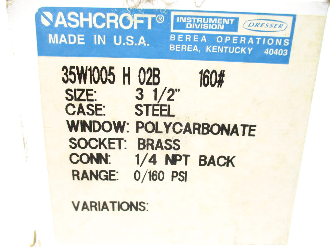 ASHCROFT 35W1005H02B160# 0/160PSI NSMP