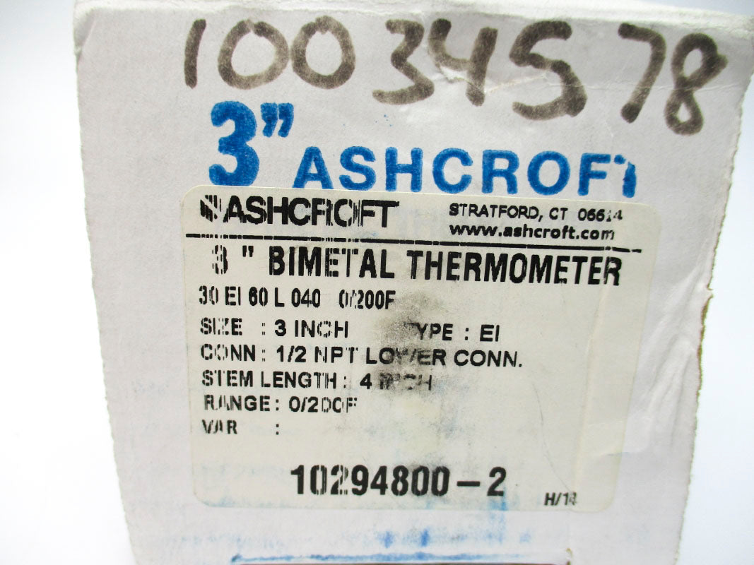 ASHCROFT 30EI60L0400/200F 0/200F 3" STEM4 NSMP