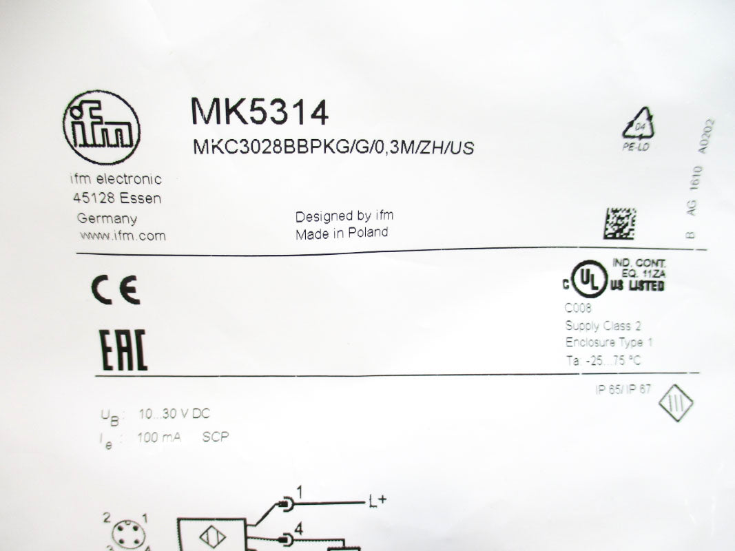 IFM EFECTOR MK5314 MKC3028BBPKG/G/0,3M/ZH/US 10-30VDC NSMP