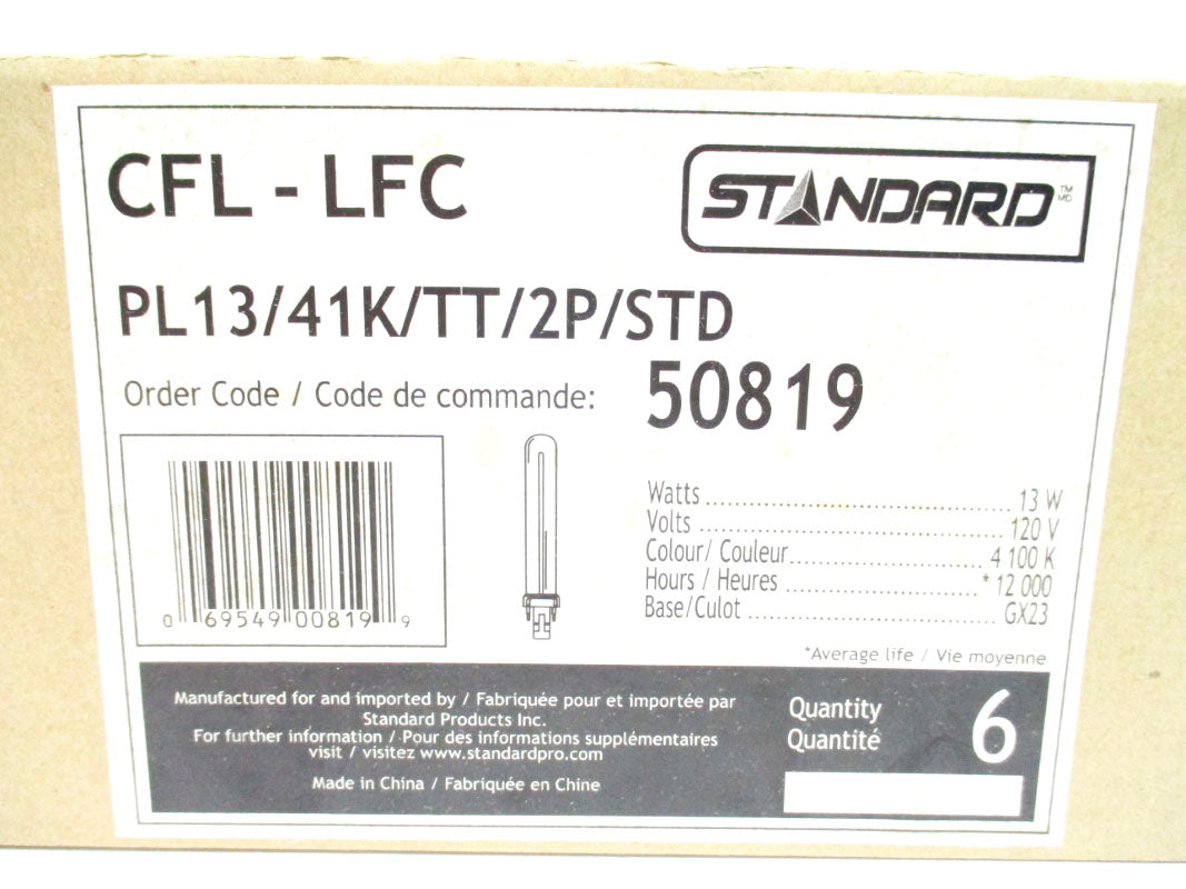 STANDARD CFL-LFC PL13/41K/TT/2P/STD 50819 (PKG OF 6) NSMP