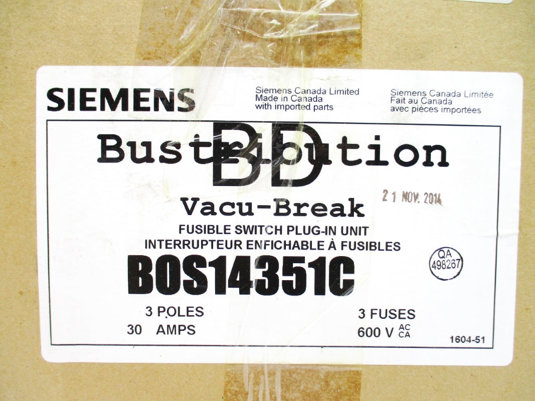 SIEMENS BOS14351C 600VAC 30A NSMP