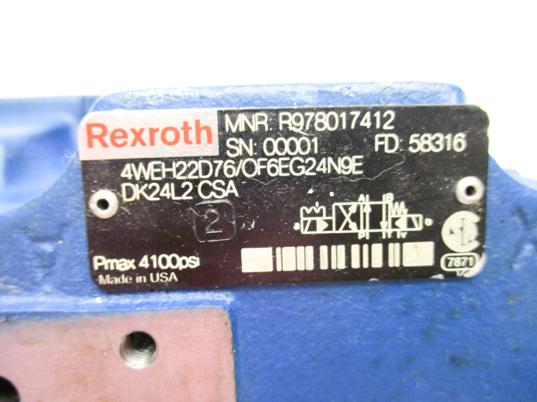 REXROTH R978017412 4WEH22D76/OF6EG24N9E 4100PSI (AS PICTURED) UNMP