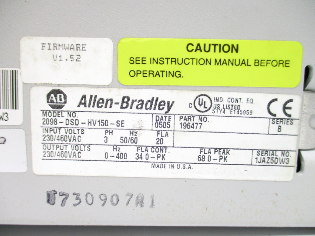 ALLEN BRADLEY 2098-DSD-HV150-SE SER. B F/W V1.52 UNMP