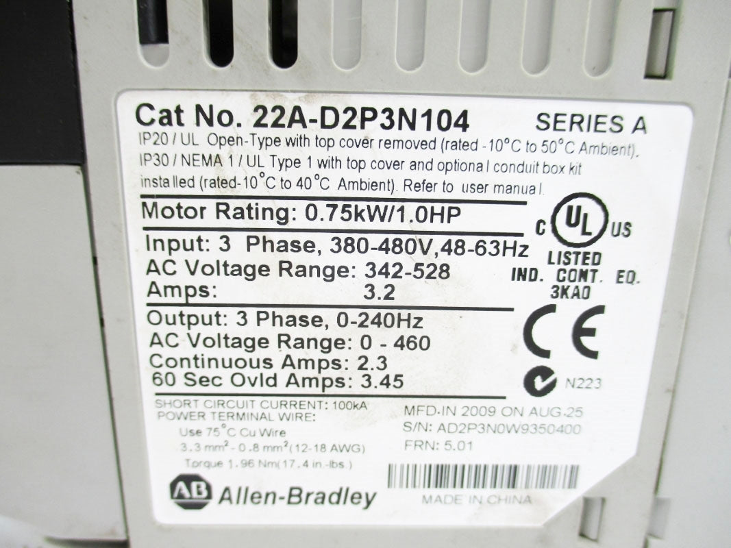 ALLEN BRADLEY 22A-D2P3N104 SER. A F/W 5.01 NSNP