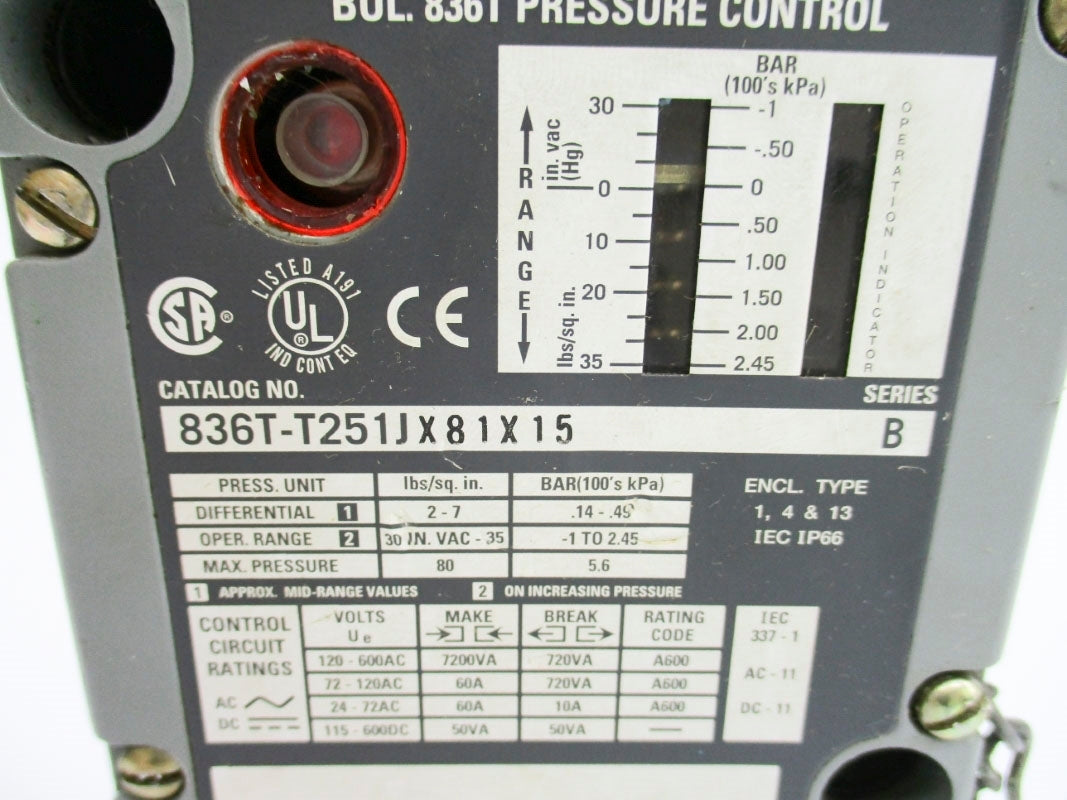 ALLEN BRADLEY 836T-T251JX81X15 SER. B 0-35PSI UNMP