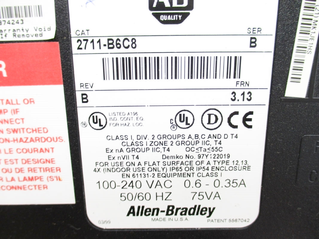 ALLEN BRADLEY 2711-B6C8 SER. B F/W 3.13 UNMP