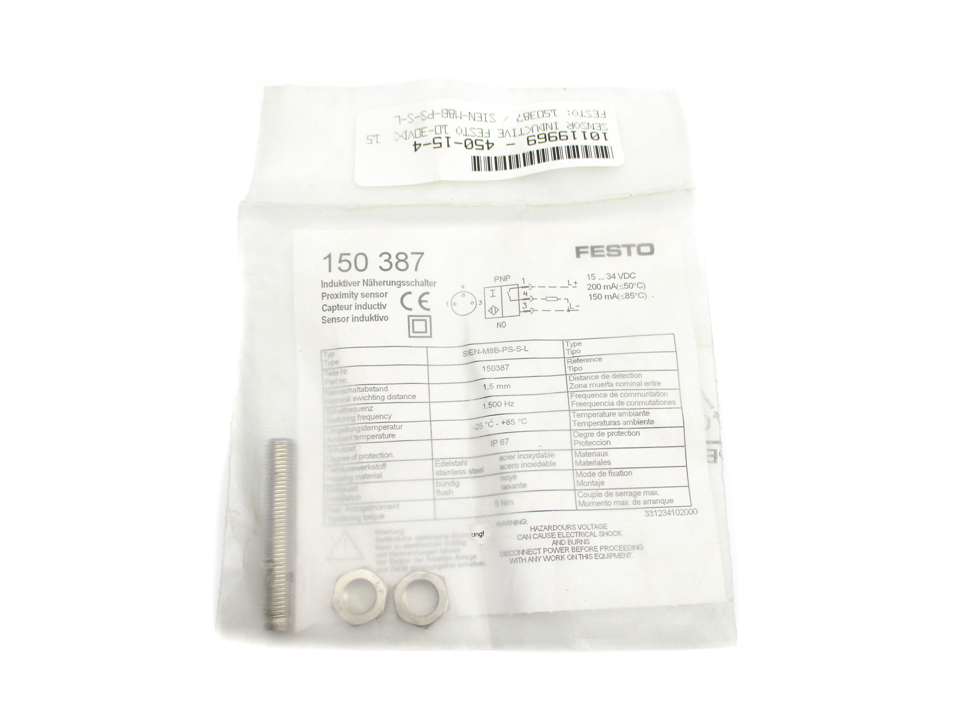 FESTO SIEN-M8B-PS-S-L 150387 15-34VDC NSMP