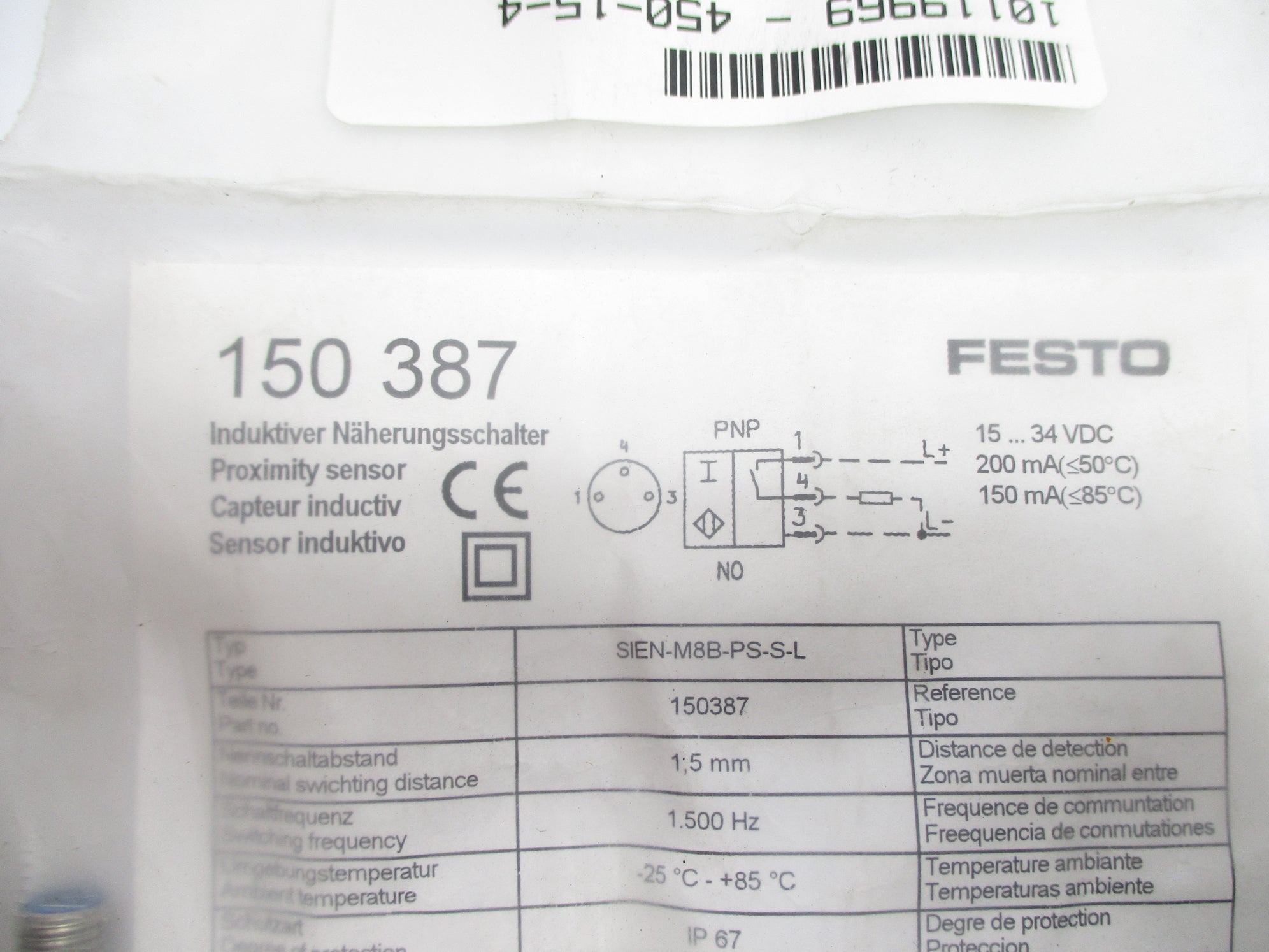 FESTO SIEN-M8B-PS-S-L 150387 15-34VDC NSMP