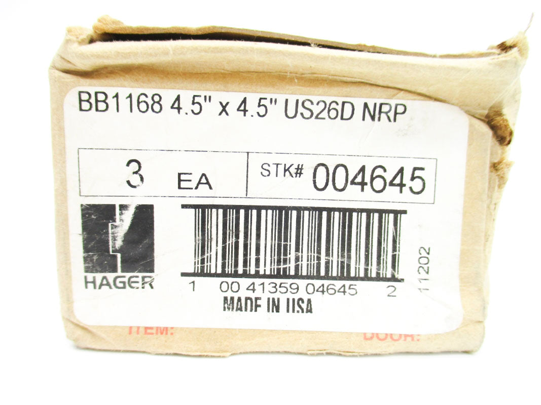 HAGER BB1168-4.5X4.5-US26D (PKG OF 3) NSMP