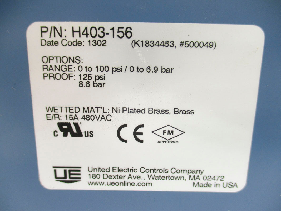 UNITED ELECTRIC CONTROLS H403-156 0-100PSI 15A 480VAC NSNP