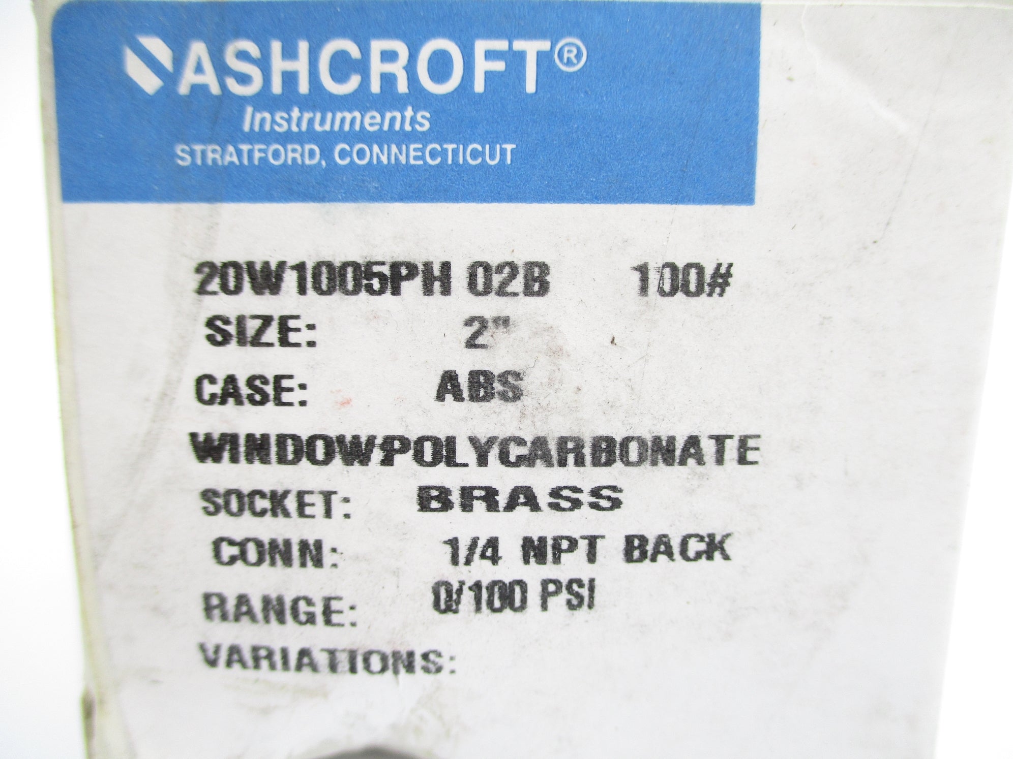 ASHCROFT 20W1005PH02B100# 100PSI NSMP