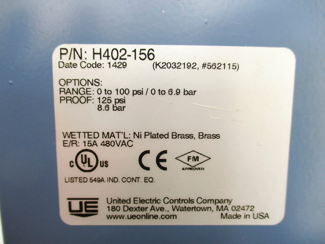 UNITED ELECTRIC CONTROLS H402-156 0-100PSI 480VAC 15A NSNP