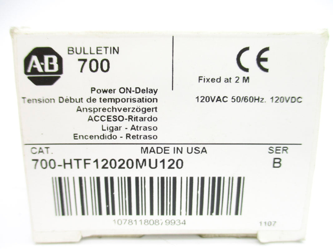ALLEN BRADLEY 700-HTF12020MU120 SER. B 120VAC/DC 10A 2M (WH) NSMP
