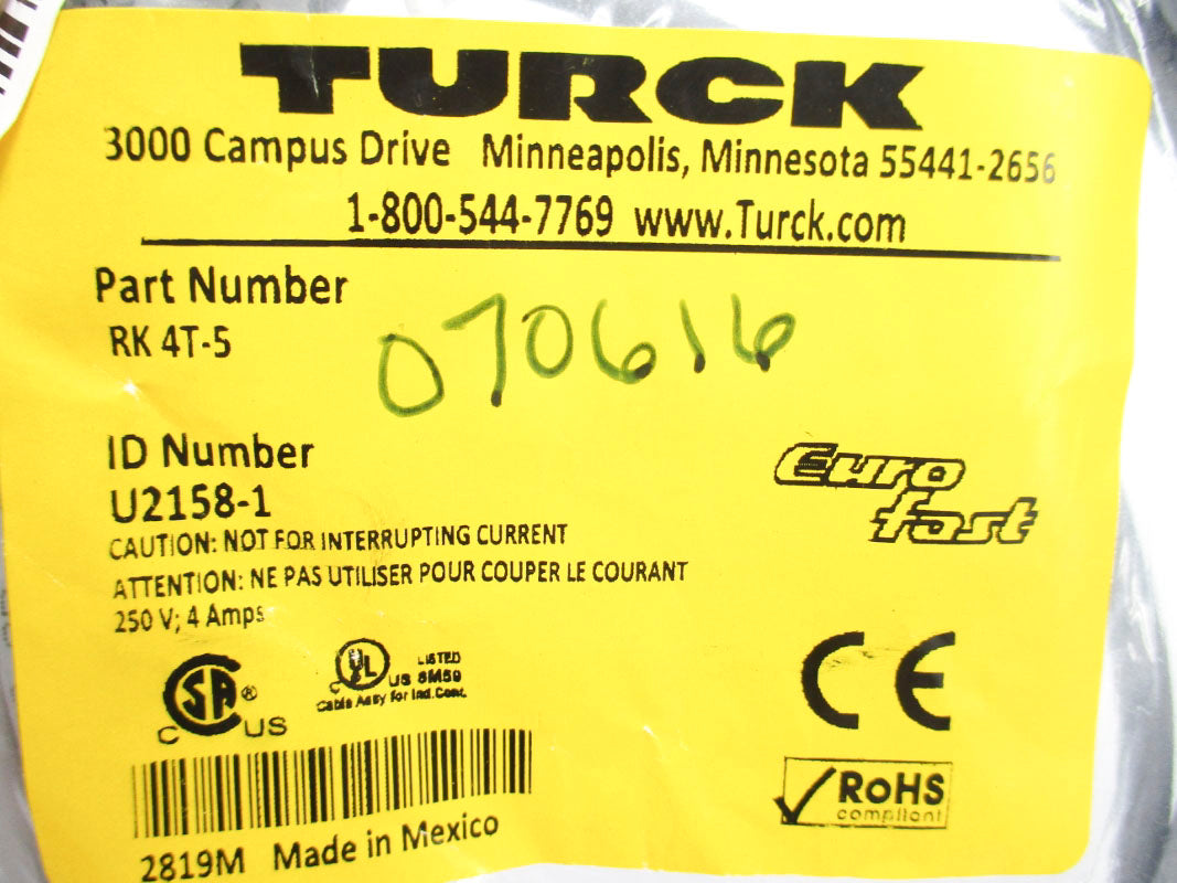 TURCK RK4T-5 U2158-1 250V 4A NSMP