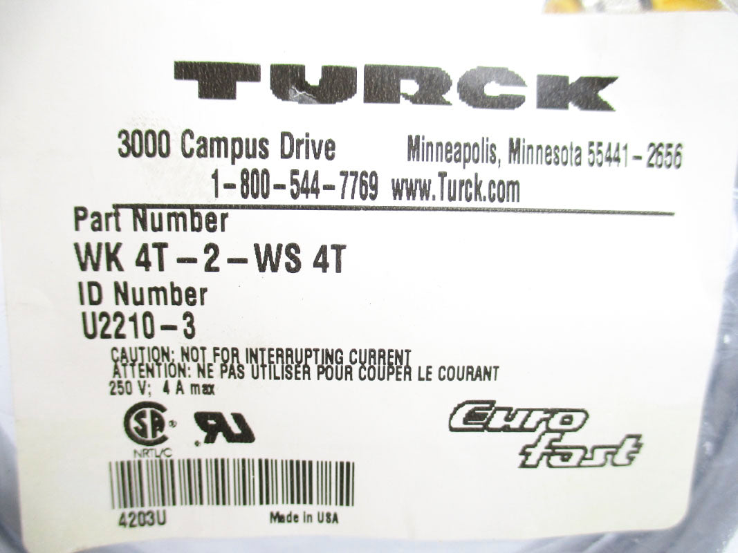 TURCK WK4T-2-WS4T U2210-3 250V 4A NSMP