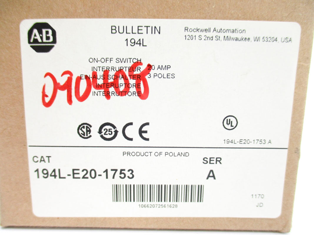 ALLEN BRADLEY 194L-E20-1753 SER. A 20A 690V (AS PICTURED) (BR/WH) NSMP