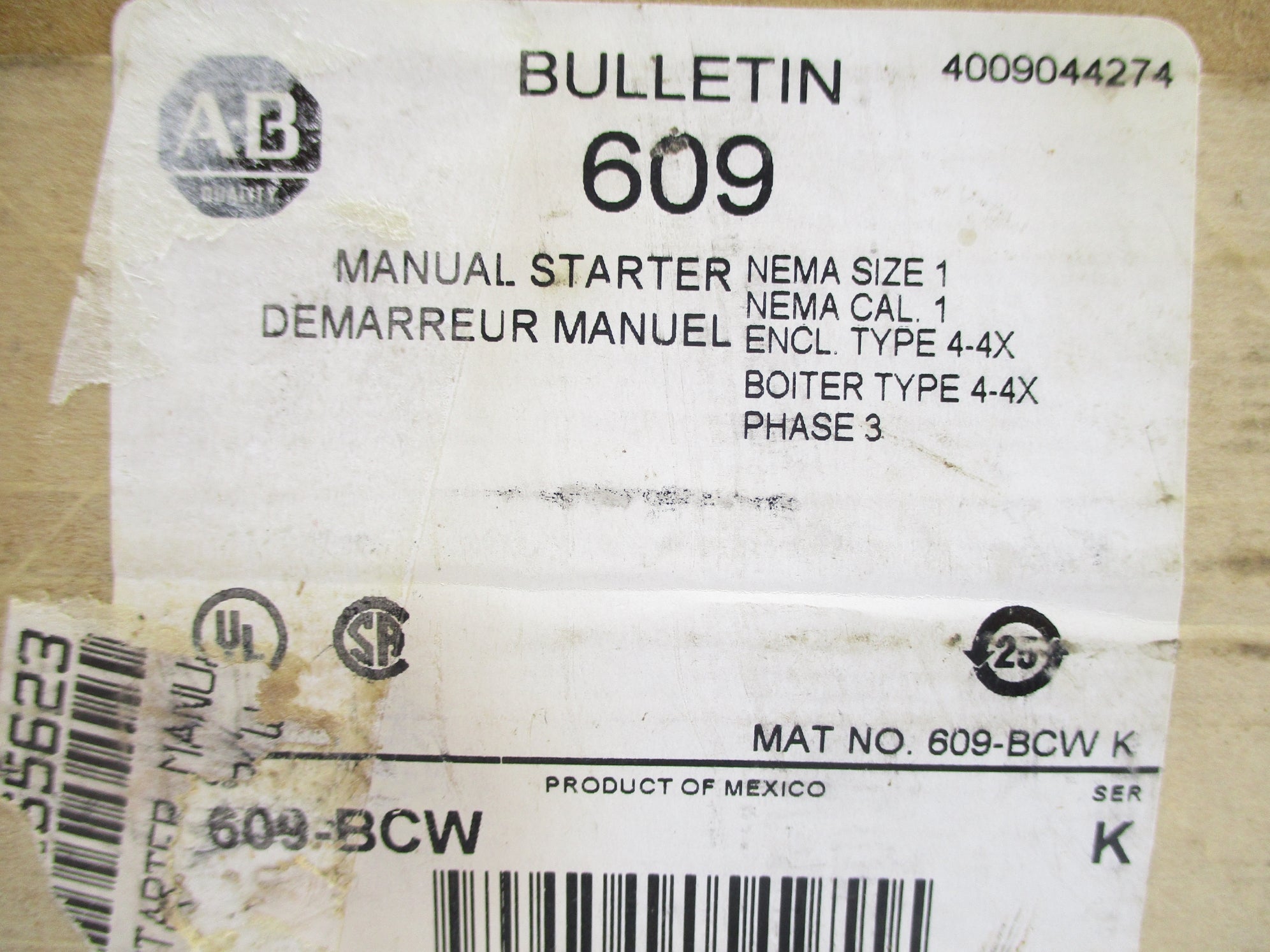 INDUSTRIAL SPARE PART 609-BCW SER. K (BR/WH) NSMP