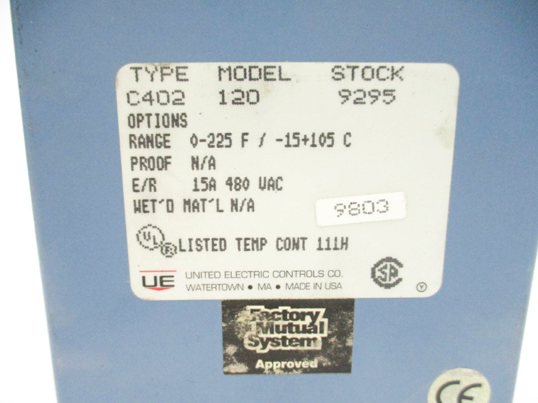 UNITED ELECTRIC CONTROLS C402-120 0-225'F 15A 480VAC UNMP