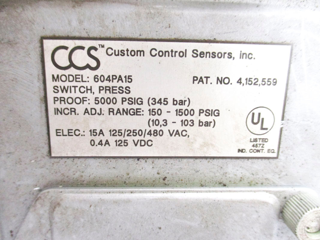 CCS 604PA15 150-1500PSI 15A 480VAC UNMP