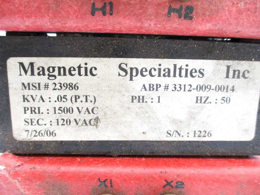 MAGNETIC SPECIALTIES 23986 3312-009-0014 .05KVA 1500VAC UNMP