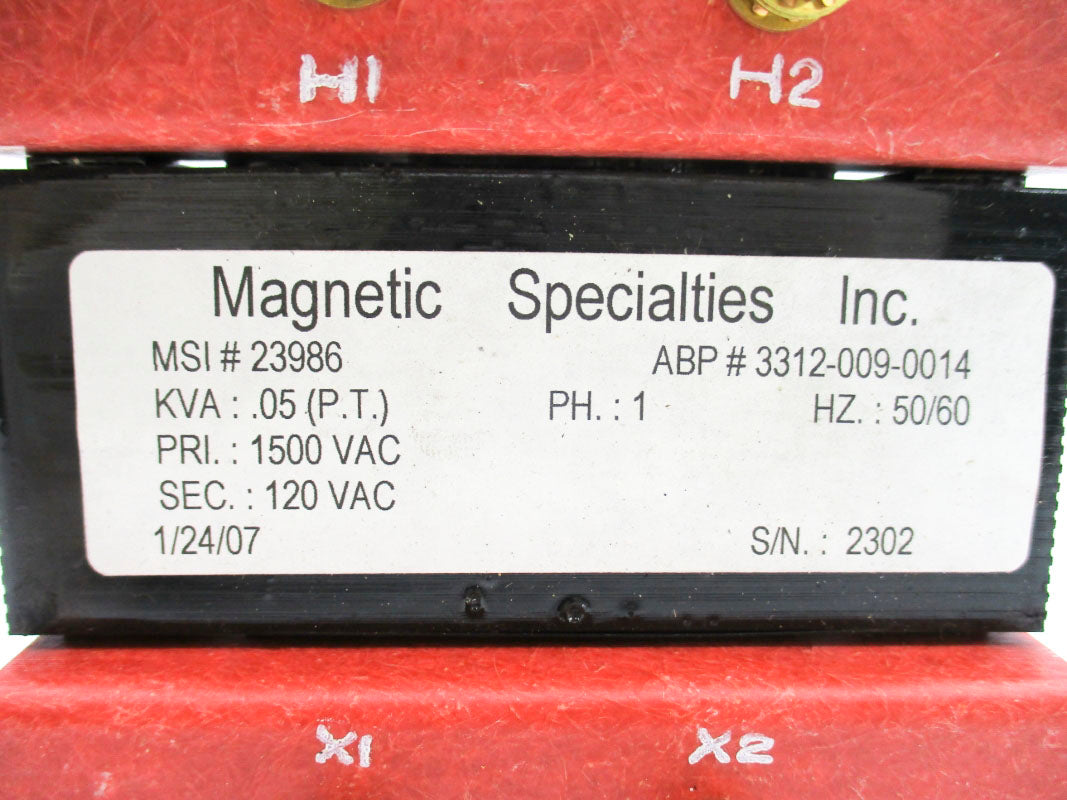 MAGNETIC SPECIALTIES 23986 3312-009-0014 .05KVA 1500VAC NSNP