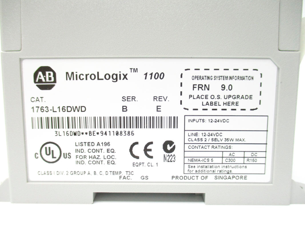 ALLEN BRADLEY 1763-L16DWD SER. B F/W 9.0 12-24VDC NSNP