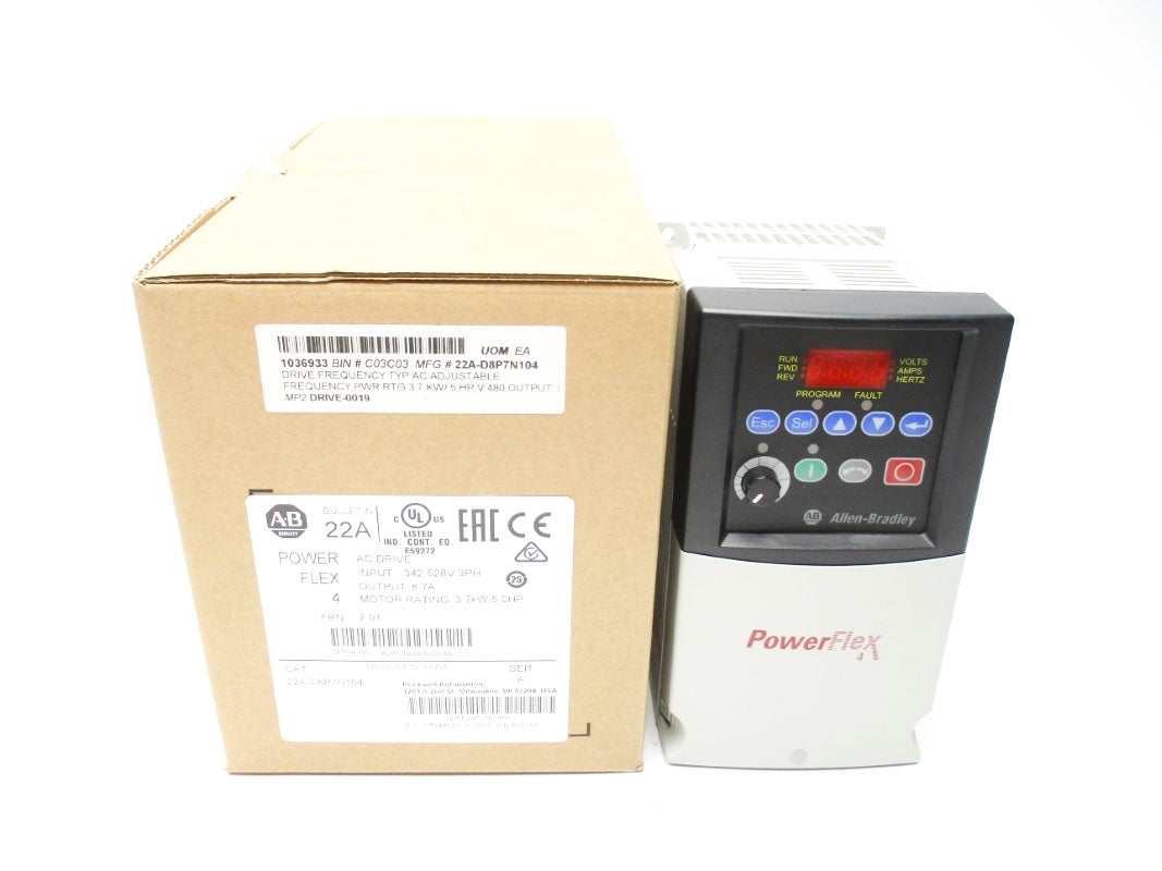 ALLEN BRADLEY 22A-D8P7N104 SER. A F/W 7.01 8.7A 342-528V NSMP