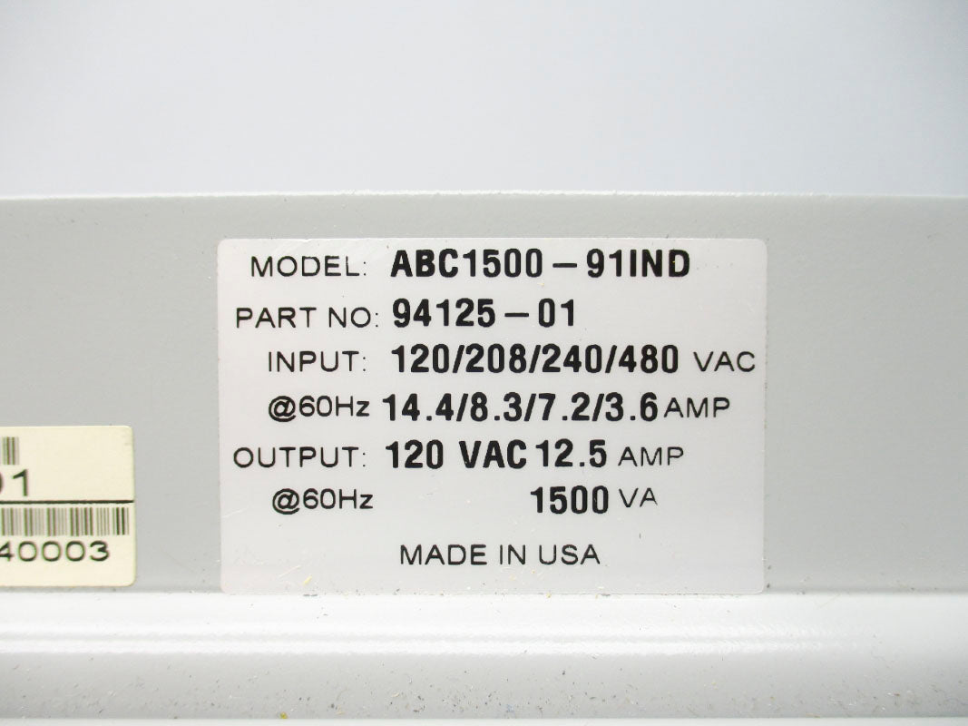 POWERVAR ABC1500-91IND 94125-01 480VAC 3.6A 1500VA NSNP