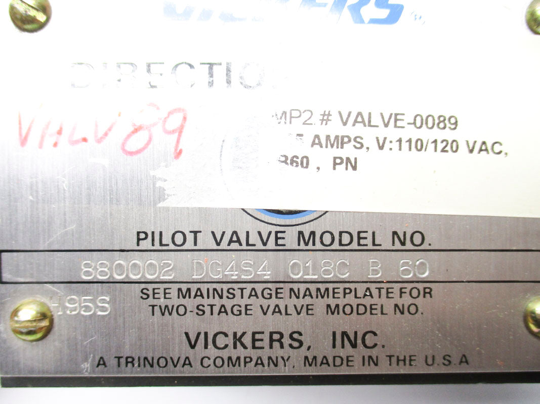 VICKERS DG4S4018CB60 880002 110/120V .85-.69A (AS PICTURED) NSNP