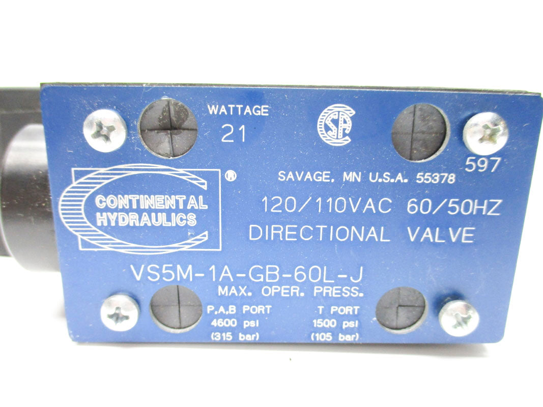 CONTINENTAL HYDRAULICS VS5M-1A-GB-60L-J 120/110VAC 4600PSI NSNP