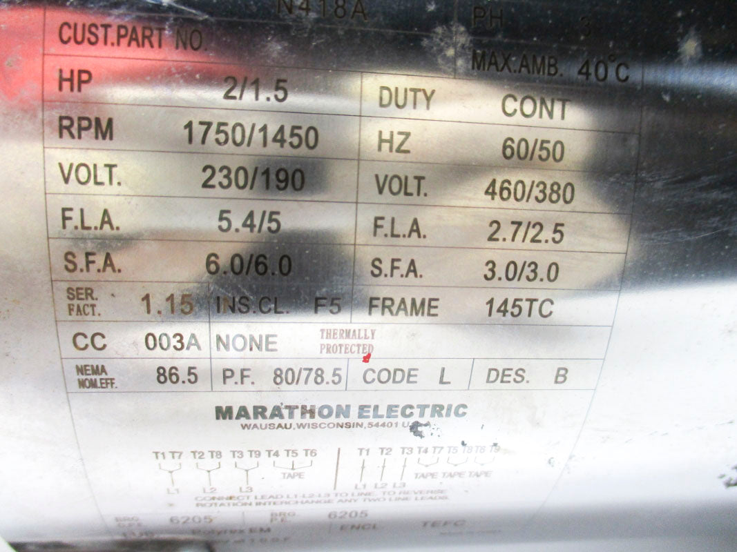 MARATHON ELECTRIC N418A KVM145TTWD6029AA 460V 5.4A NSNP