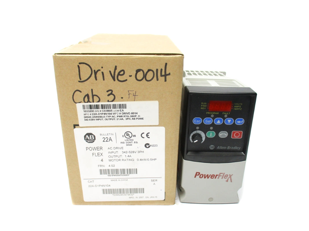 ALLEN BRADLEY 22A-D1P4N104 SER. A F/W 4.02 342-528V 1.4A NSMP