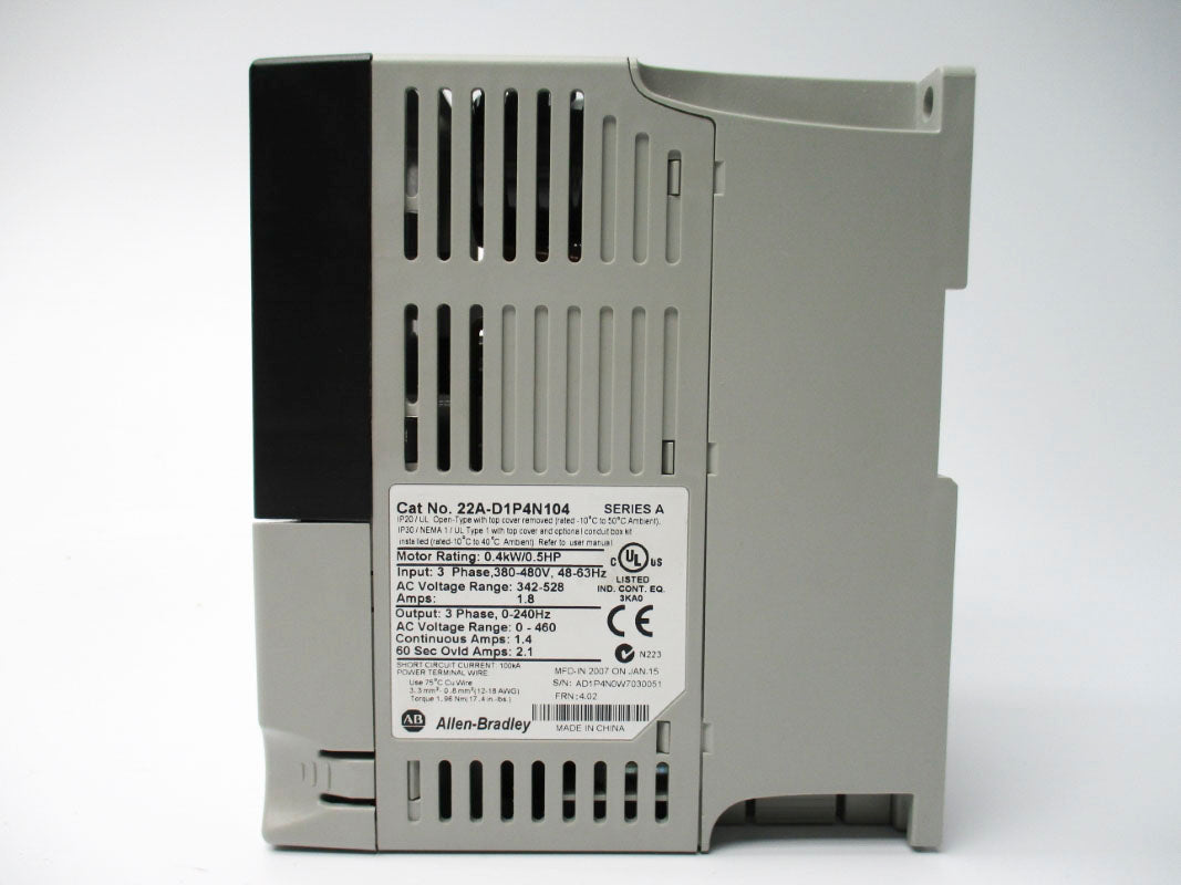 ALLEN BRADLEY 22A-D1P4N104 SER. A F/W 4.02 342-528V 1.4A NSMP