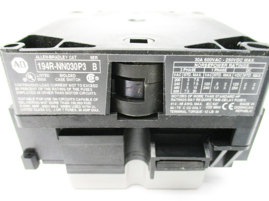 ALLEN BRADLEY 194R-NN030P3 SER. B 600VAC 30A (AS PICTURED) NSNP