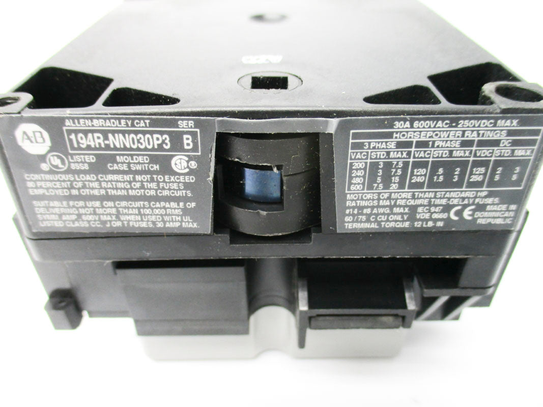 ALLEN BRADLEY 194R-NN030P3 SER. B 30A 600VAC UNMP
