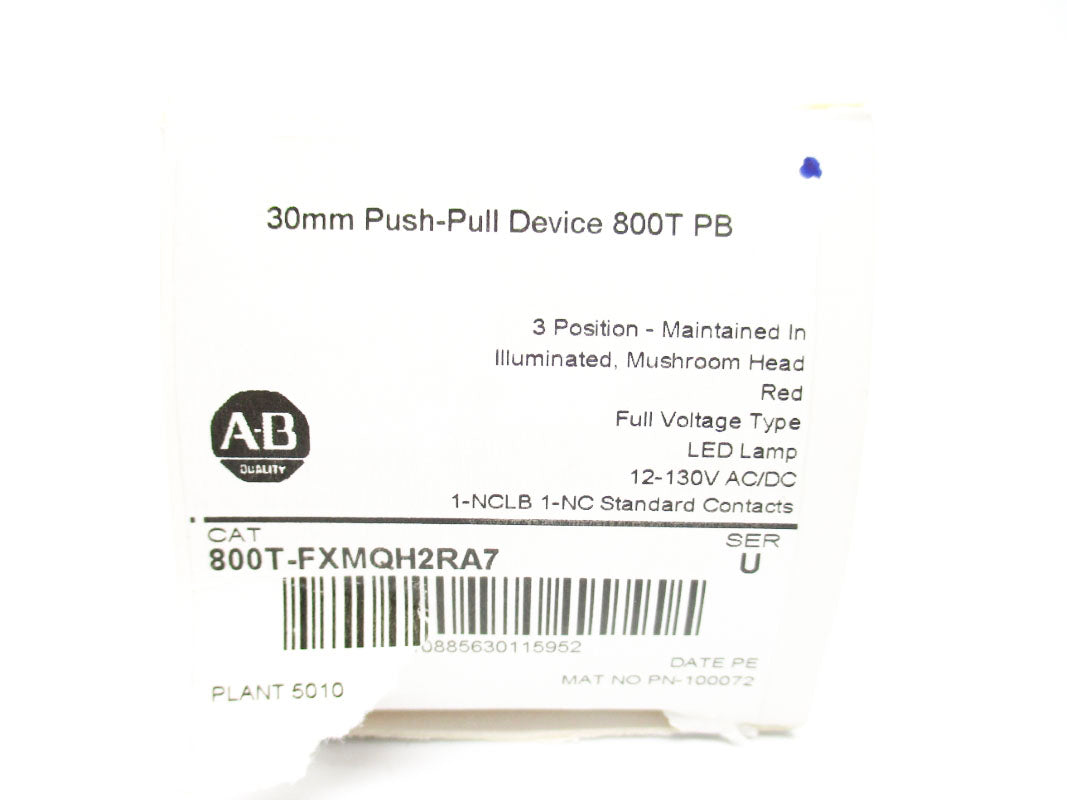 ALLEN BRADLEY 800T-FXMQH2RA7 SER. U 12-130VAC/DC (WH) NSMP