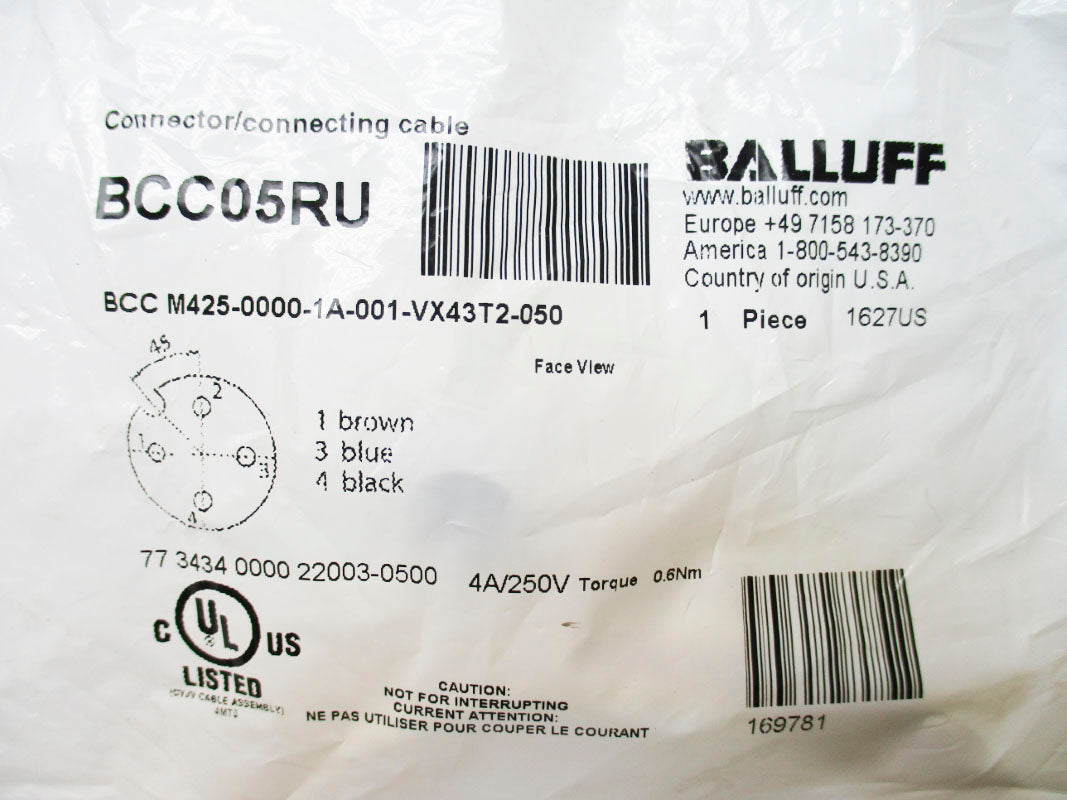 BALLUFF BCC05RU BCCM425-0000-1A-001-VX43T2-050 4A 250V NSMP