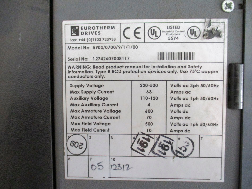 EUROTHERM DRIVES 590S/0700/9/1/1/00 955D-8R42 460VAC 57A UNMP