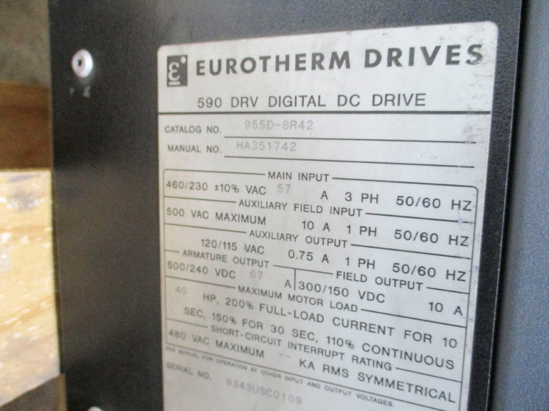 EUROTHERM DRIVES 590S/0700/9/1/1/00 955D-8R42 460VAC 57A UNMP