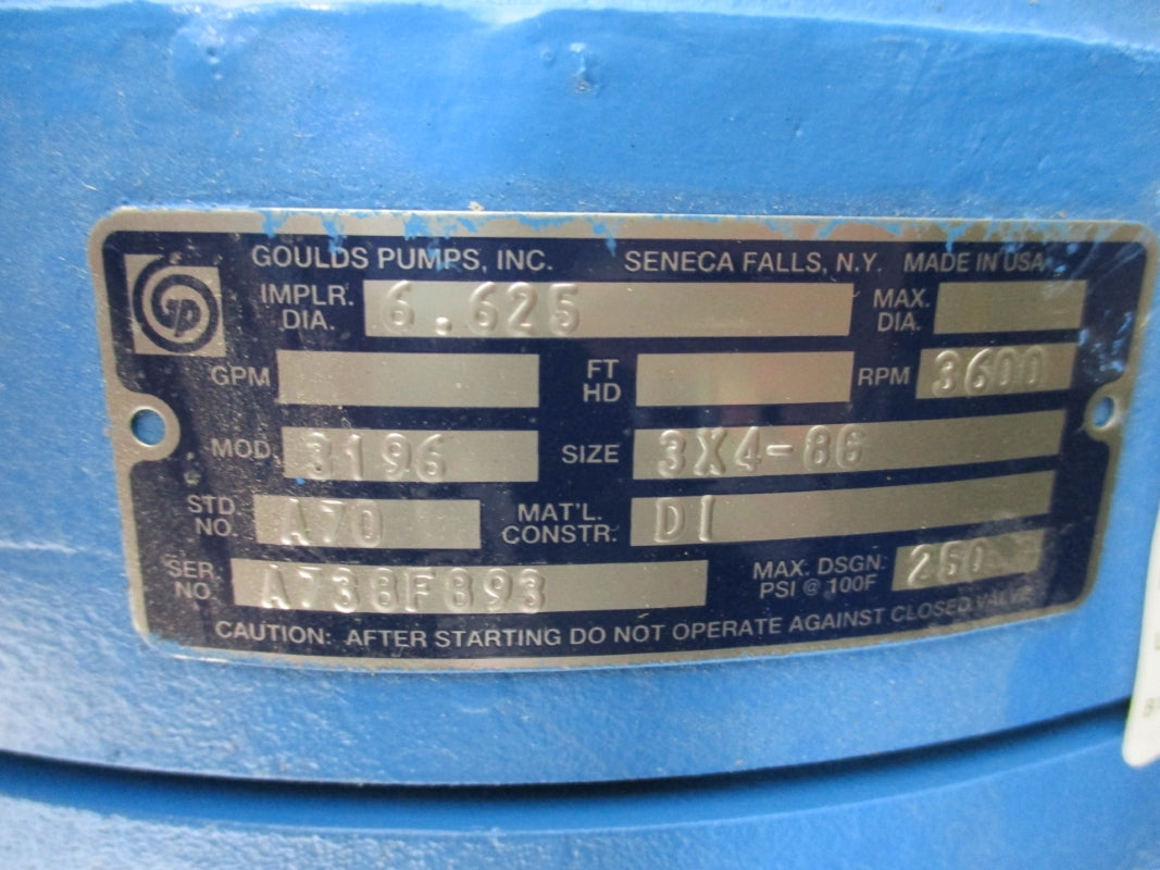 GOULDS PUMPS 3196 3X4-86 260PSI NSNP