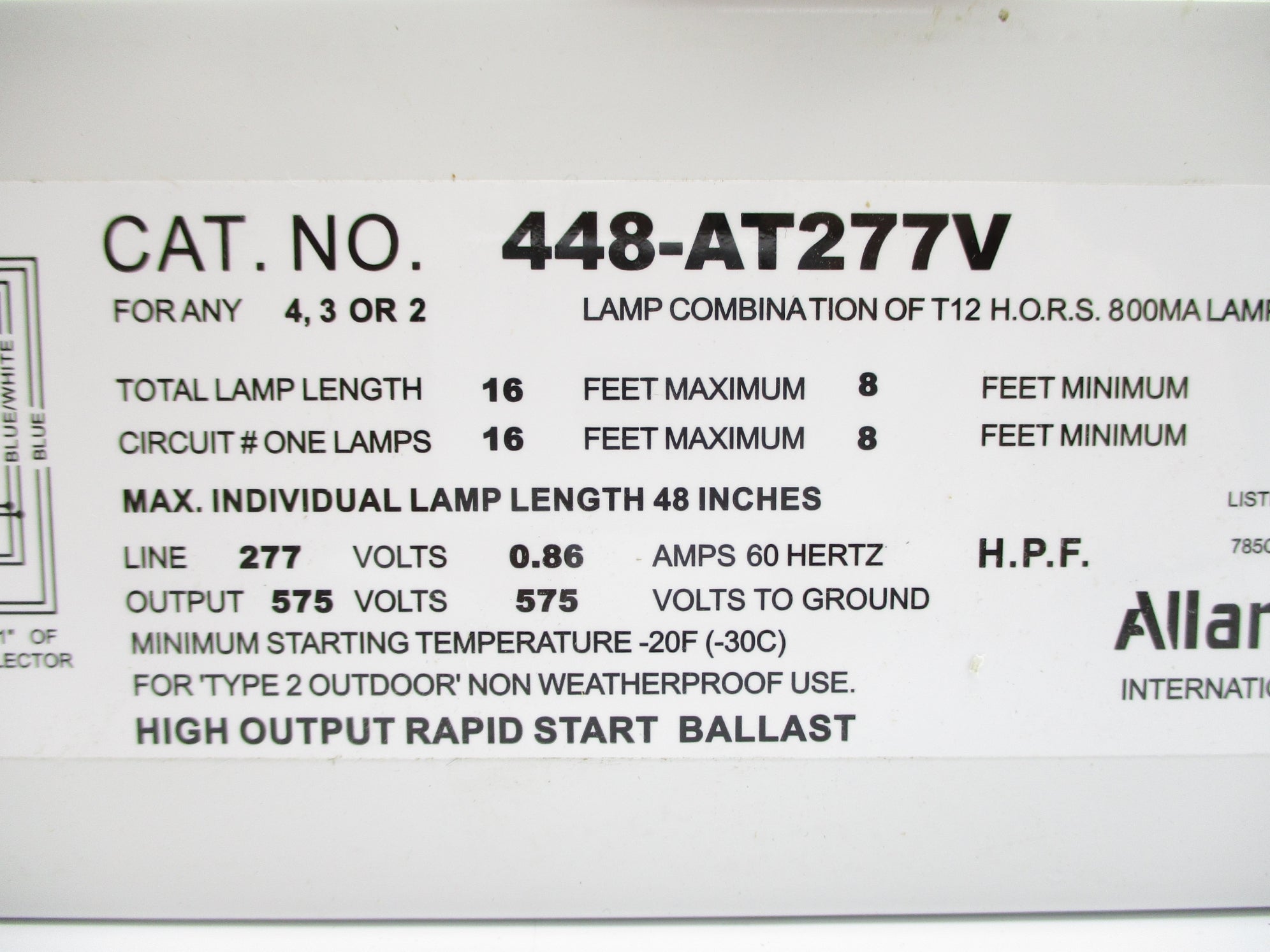 ALLANSON INTERNATIONAL 448-AT277V NSNP