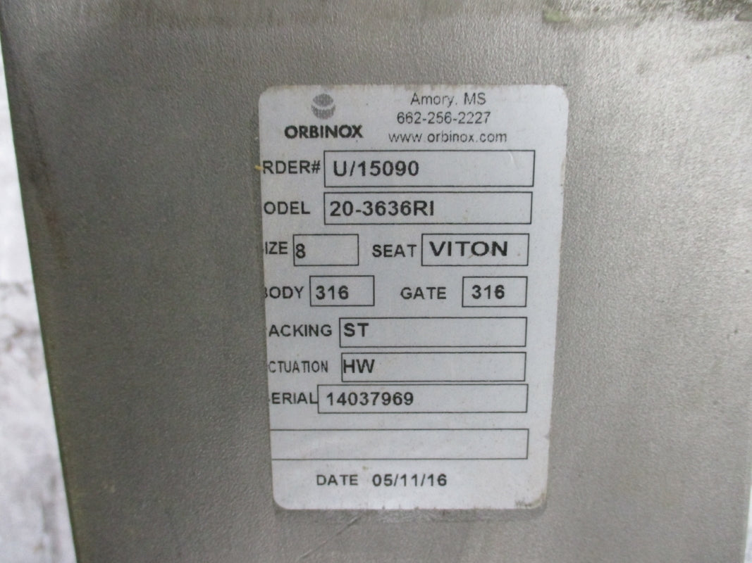 ORBINOX 8" GATE VALVE 20-3636RI NSNP