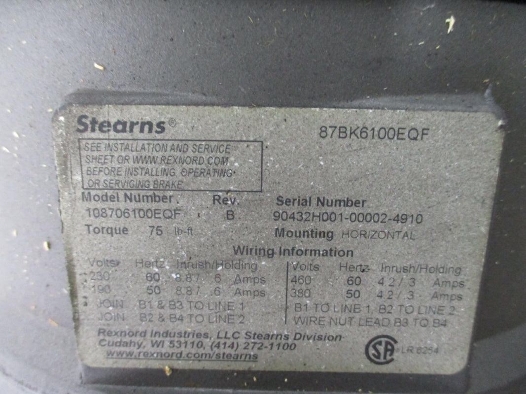 STEARNS 108706100EQF BRAKE WITH BALDOR BM2354T 230/460V 50/25A NSNP
