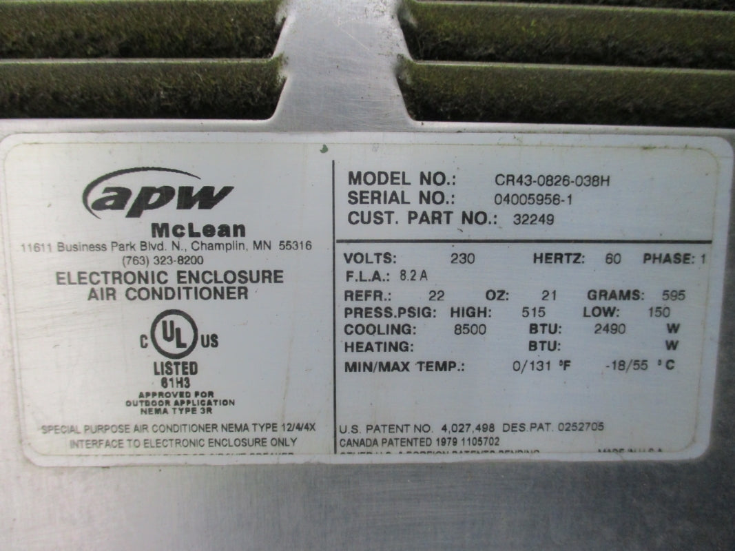 APW MCLEAN CR43-0826-038H 230V 8.2A 515PSIG 2490/8500 BTU UNMP