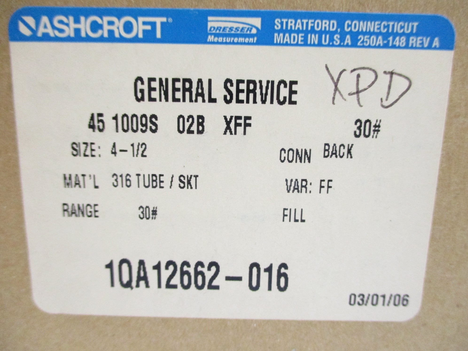 ASHCROFT 451009S02BXFF30# 30PSI NSMP