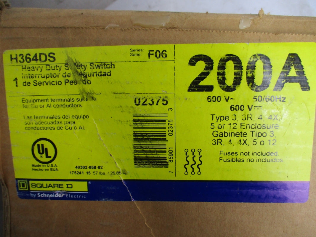 SQUARE D H364DS SER. F06 200A 600V NSFS