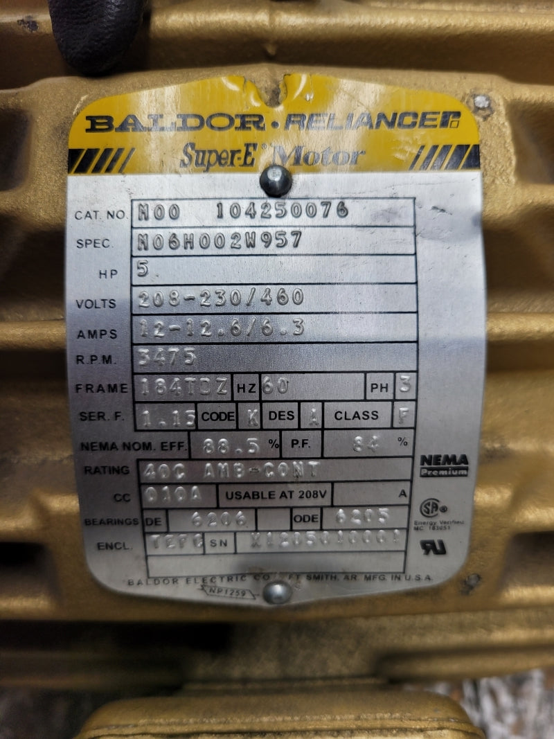 BALDOR M00104250076 M06H002W957 208-230/460V 12-12.6/6.3A NSNP