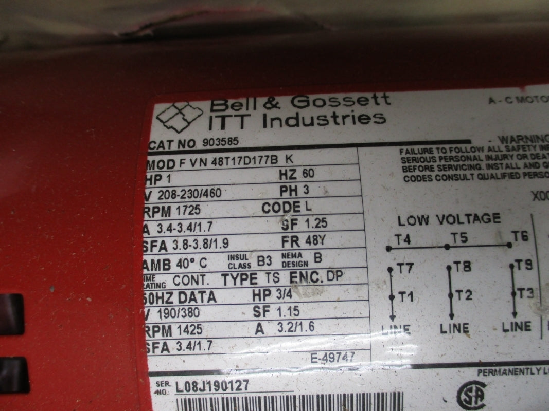 BELL & GOSSETT 172750 SERIES 60 208-230/460V 3.4-3.4/1.7A NSMP